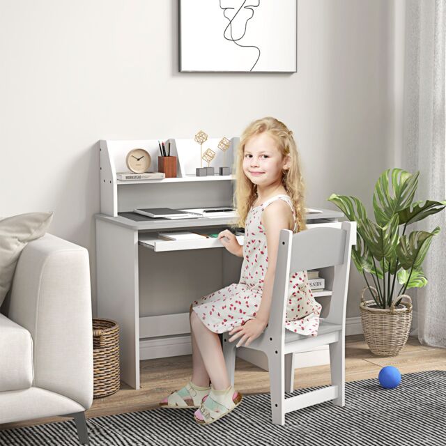 ZONEKIZ Kids Desk & Chair Set with Storage for 5-8 Years in Grey - image 1