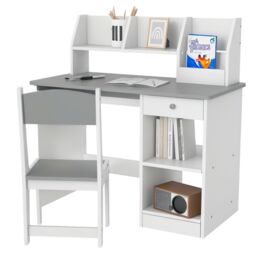ZONEKIZ Kids Desk & Chair Set with Storage for 5-8 Years in Grey - thumbnail 2