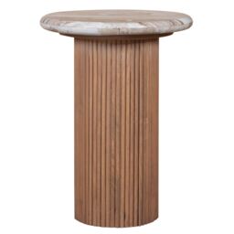 IH Design Bundi Natural Marble & Wood Pedestal Side Table in Brown - thumbnail 3
