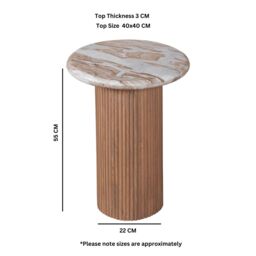 IH Design Bundi Natural Marble & Wood Pedestal Side Table in Brown - thumbnail 5