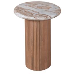 IH Design Bundi Natural Marble & Wood Pedestal Side Table in Brown - thumbnail 2