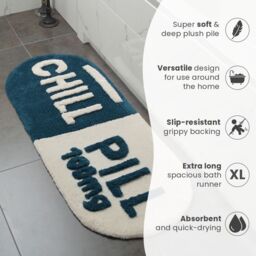 Mooky Mats Chill Pill Bath Runner - Long Bath Mat Rug in Teal - thumbnail 4