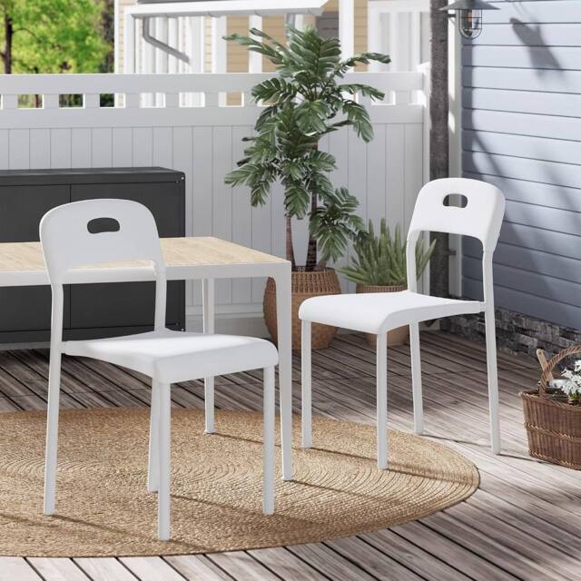 London Boutique 2PCS Modern Stackable Dining Chairs Set Plastic Kitchen Side Chairs in White - image 1