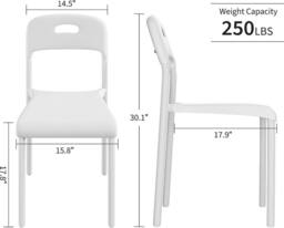 London Boutique 2PCS Modern Stackable Dining Chairs Set Plastic Kitchen Side Chairs in White - thumbnail 2