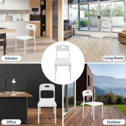 London Boutique 2PCS Modern Stackable Dining Chairs Set Plastic Kitchen Side Chairs in White - thumbnail 4
