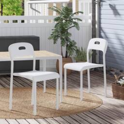London Boutique 2PCS Modern Stackable Dining Chairs Set Plastic Kitchen Side Chairs in White