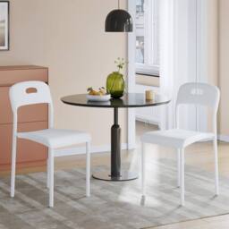 London Boutique 2PCS Modern Stackable Dining Chairs Set Plastic Kitchen Side Chairs in White - thumbnail 7