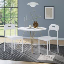 London Boutique 2PCS Modern Stackable Dining Chairs Set Plastic Kitchen Side Chairs in White - thumbnail 8