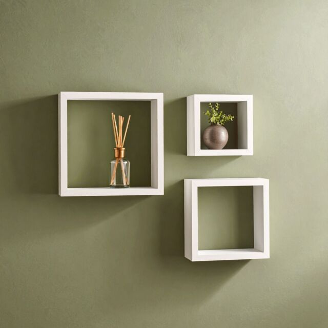 Orsina Set of 3 White MDF Wall Cubes, Floating Storage Shelves with PVC Coating, Ideal for Displaying Ornaments - image 1