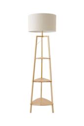 ValueLights Hiru Wooden 3 Tier Shelf Floor Lamp with Trimmed Linen Shade & Bulb in White - thumbnail 6