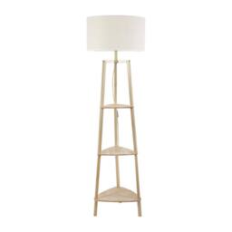 ValueLights Hiru Wooden 3 Tier Shelf Floor Lamp with Trimmed Linen Shade & Bulb in White - thumbnail 3