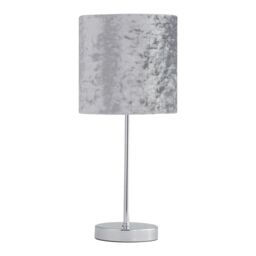 First Choice Lighting Chrome Touch Operated Table Lamp with Grey Crushed Velvet Shade in Silver