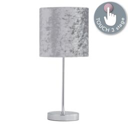 First Choice Lighting Chrome Touch Operated Table Lamp with Grey Crushed Velvet Shade in Silver - thumbnail 2