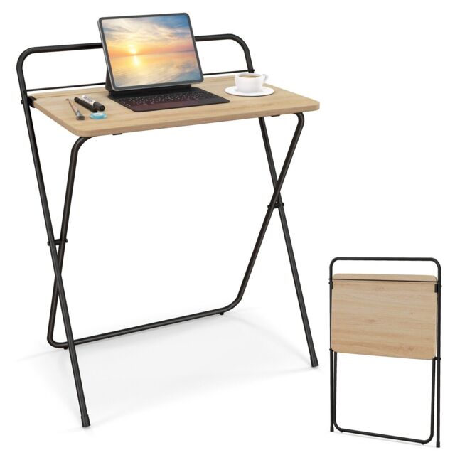 Costway Folding Computer Desk Compact Home Office Writing Desk Versatile Study Desk in Natural - image 1