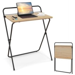 Costway Folding Computer Desk Compact Home Office Writing Desk Versatile Study Desk in Natural