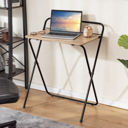 Costway Folding Computer Desk Compact Home Office Writing Desk Versatile Study Desk in Natural - thumbnail 3