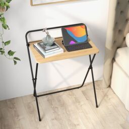 Costway Folding Computer Desk Compact Home Office Writing Desk Versatile Study Desk in Natural - thumbnail 4