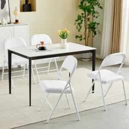 MCC Direct Set of 4 Folding Dining Chairs Metal Frame Padded Seats in White