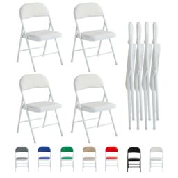 MCC Direct Set of 4 Folding Dining Chairs Metal Frame Padded Seats in White - thumbnail 6