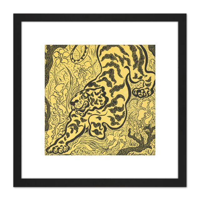 Artery8 Ranson Tiger In The Jungle 8X8 Inch Square Wooden Framed Wall Art Print Picture with Mount in Black - image 1