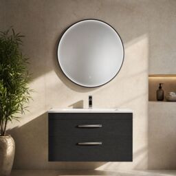 Balterley Round Inset Framed LED Mirror with Demister Pad, 800mm - Black - thumbnail 8