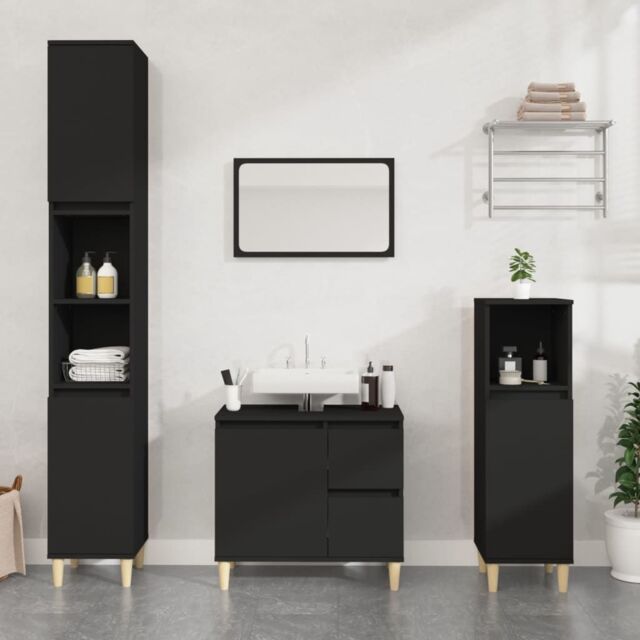 Berkfield Home Bathroom Cabinet Black 65x33x60 cm Engineered Wood - Size: 65 x 33 x 60 cm - image 1