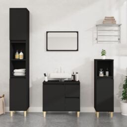 Berkfield Home Bathroom Cabinet Black 65x33x60 cm Engineered Wood - Size: 65 x 33 x 60 cm - thumbnail 1