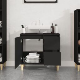 Berkfield Home Bathroom Cabinet Black 65x33x60 cm Engineered Wood - Size: 65 x 33 x 60 cm - thumbnail 3