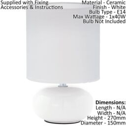 Loops Table Lamp Colour White White Fabric Shade In Line Switch Bulb E14 1x40W - thumbnail 2
