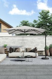 Garden Sanctuary Garden 3m x 3m Square Large Cantilever Parasol with Fillable Base in Light Grey - thumbnail 2