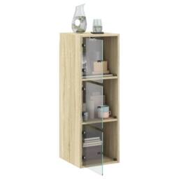 Berkfield Home Wall Cabinet with Glass Doors Sonoma Oak 35x37x100 cm in Light Tan - Size: 35 x 37 x 100 cm - thumbnail 5