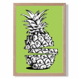 ARTZE Sketch Pineapple on Bright Green Framed Print SIZE: A2 with Oak Frame