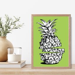 ARTZE Sketch Pineapple on Bright Green Framed Print SIZE: A2 with Oak Frame - thumbnail 2