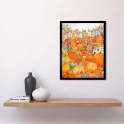 "Artery8 Wall Art Print Halloween Pumpkin Festival Autumn Harvest Modern Folk Art Watercolour Painting Art Framed in Black - Size: W12"" x H16""" - thumbnail 2