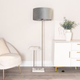 ValueLights Tavel Chrome Floor Lamp with Table & Grey Velvet & Chrome Lamp Shade & Bulb - thumbnail 3