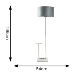 ValueLights Tavel Chrome Floor Lamp with Table & Grey Velvet & Chrome Lamp Shade & Bulb - thumbnail 4