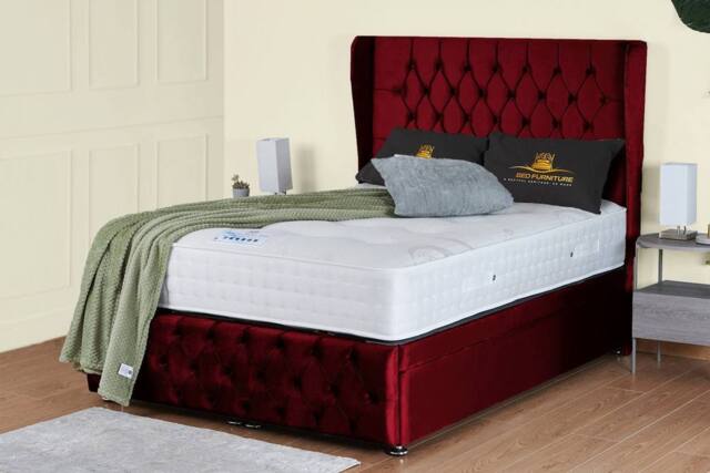 UK Bed Furniture Edwina Divan Ottoman Storage Bed with End Lift & 54 Inch Headboard in Maroon - Size: Super King - image 1