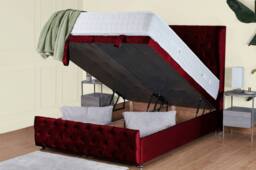 UK Bed Furniture Edwina Divan Ottoman Storage Bed with End Lift & 54 Inch Headboard in Maroon - Size: Super King - thumbnail 2