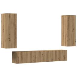 Berkfield Home Wall Mounted TV cabinets 4 pcs Artisan Oak Engineered Wood in Brown - thumbnail 1