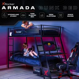 X Rocker Armada Bunk Bed with Gaming Desk & Storage in Black - Size: Single - thumbnail 2