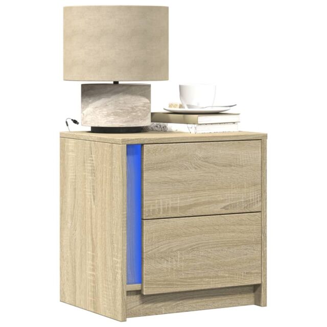 Berkfield Home Bedside Cabinets with LED Lights 2 pcs Sonoma Oak Engineered Wood in Brown - image 1