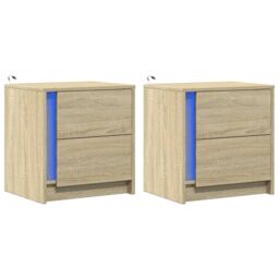 Berkfield Home Bedside Cabinets with LED Lights 2 pcs Sonoma Oak Engineered Wood in Brown - thumbnail 3
