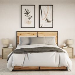 Berkfield Home Bedside Cabinets with LED Lights 2 pcs Sonoma Oak Engineered Wood in Brown - thumbnail 4