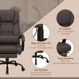 VINSETTO 6-Point PU Leather Massage Chair Electric Padded Angle Adjustable Remote in Brown - thumbnail 5