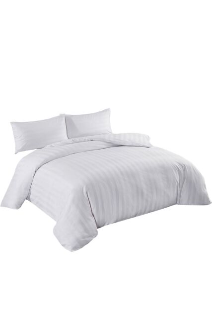 Neel Blue 300TC Cotton Duvet Cover Set with 2 Pillowcases, White Satin Stripe, King, 220cm x 230cm - Size: King - image 1