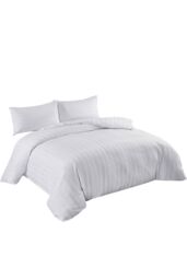 Neel Blue 300TC Cotton Duvet Cover Set with 2 Pillowcases, White Satin Stripe, King, 220cm x 230cm - Size: King