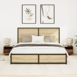 Berkfield Home Bedside Cabinets with LED Lights 2 pcs Old Wood 40x39x37 cm in Brown - Size: 40 x 39 x 37 cm - thumbnail 5