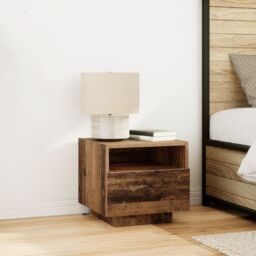 Berkfield Home Bedside Cabinets with LED Lights 2 pcs Old Wood 40x39x37 cm in Brown - Size: 40 x 39 x 37 cm - thumbnail 1