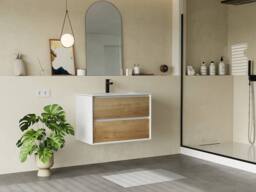 Vente-unique Wall-Hung Vanity Unit - Natural & White - 80 Cm - LANNICK in Light Oak - thumbnail 3