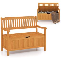 Costway 125L Outdoor Storage Bench Deck Box Patio Acacia Wood Storage Loveseat in Natural - thumbnail 2